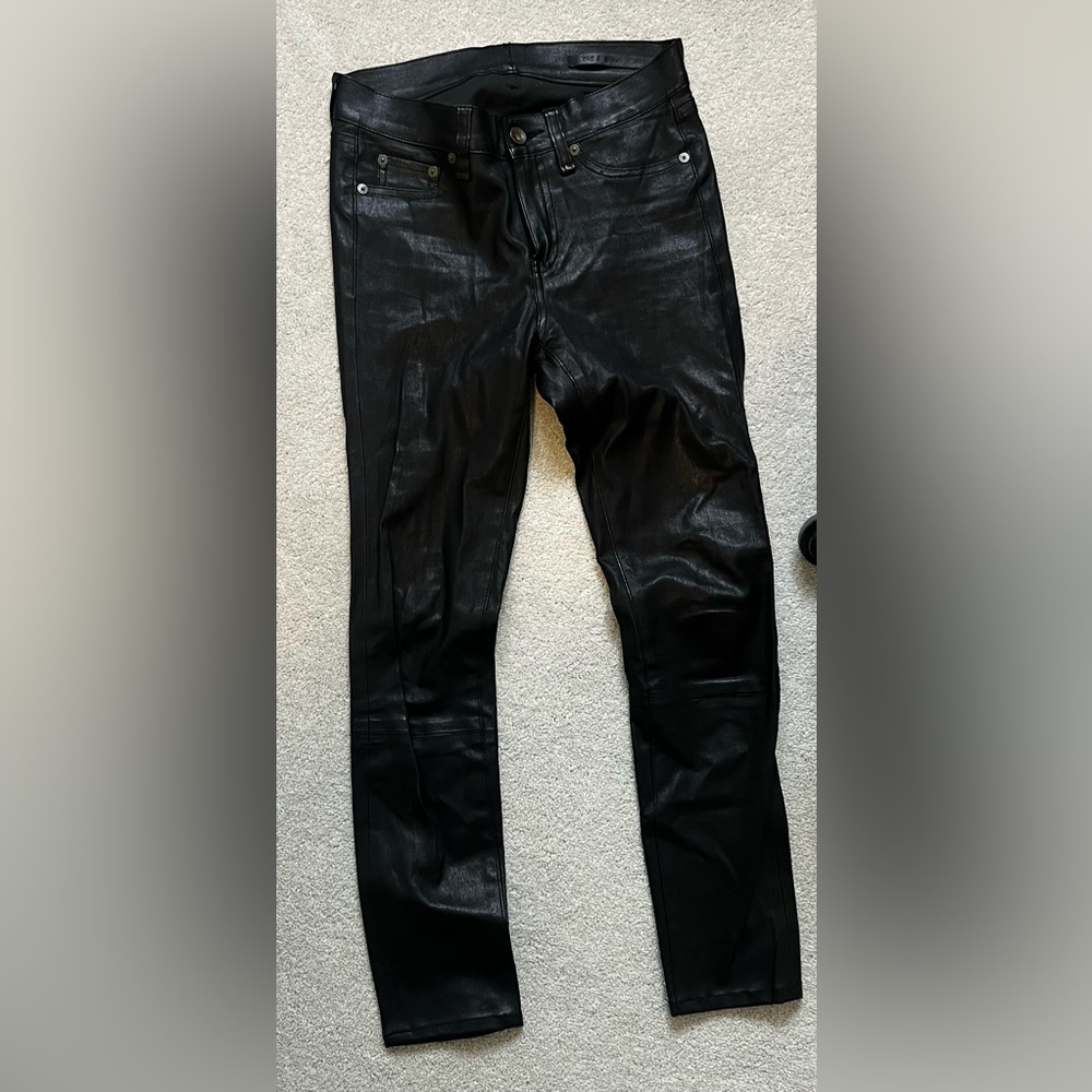 Rag and Bone Black Leather cotton blend pants size 25 good condition